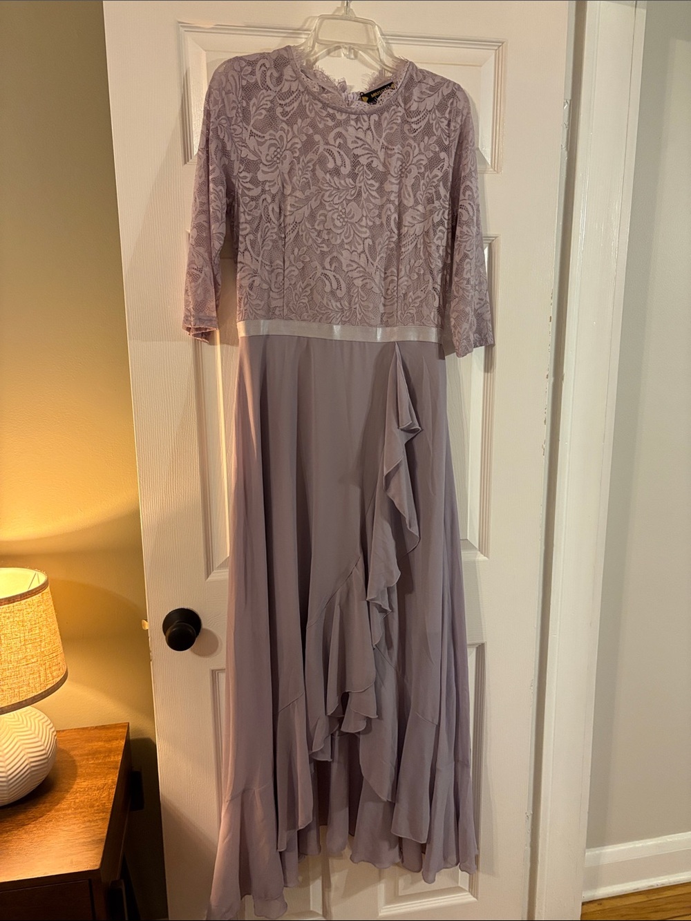Lavender Lace Bodice Ruffle Maxi Dress